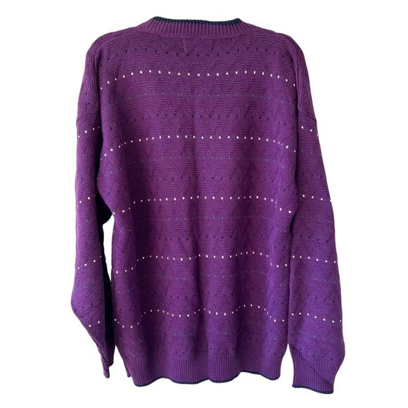 Andhurst Mens 90s Knit Cotton Sweater Purple Dot Stripe Size Large Grandpa Retro - Picture 2 of 5